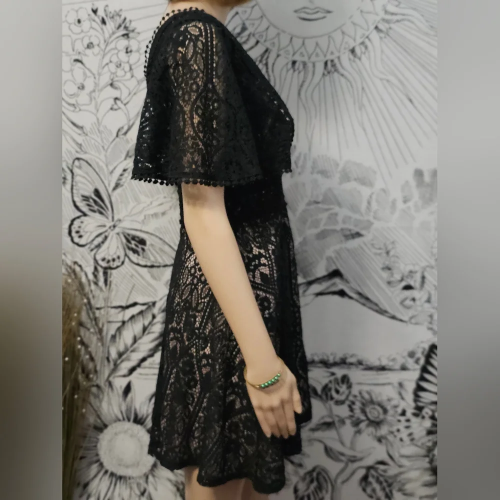 Like New Lulu's Elegant Black Lace Mini Dress Fully Lined Small - Picture 6 of 11